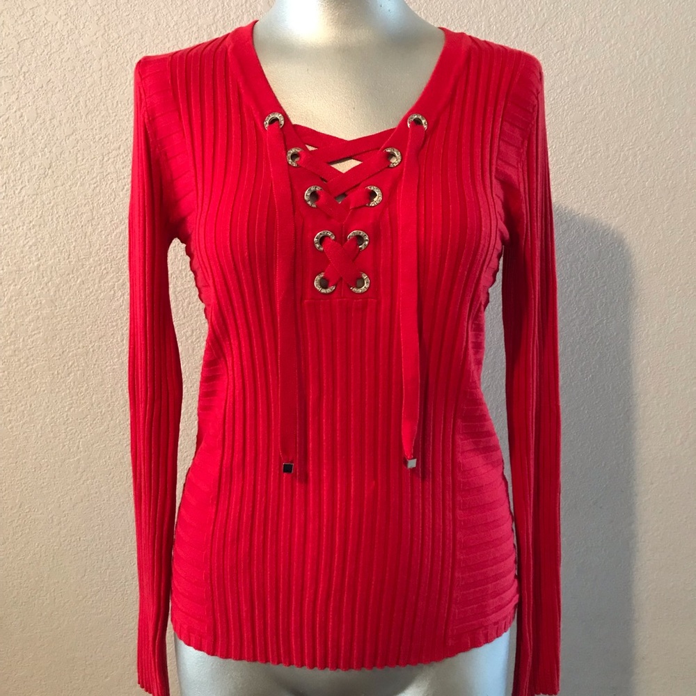 I.N.C. Ribbed Rhinestone Grommet Sweater,